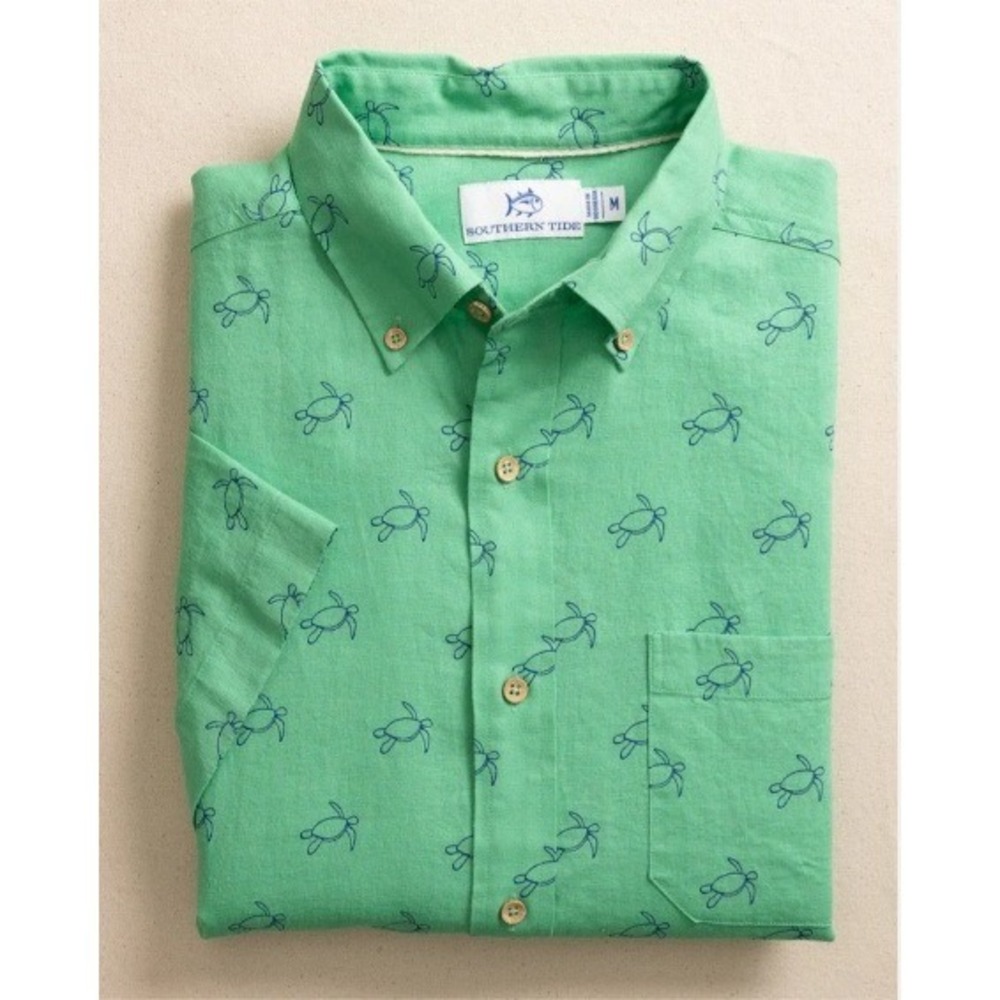 NWT Southern Tide Size XL Short Sleeve Turtle Cove Linen Blend Collared Polo‎